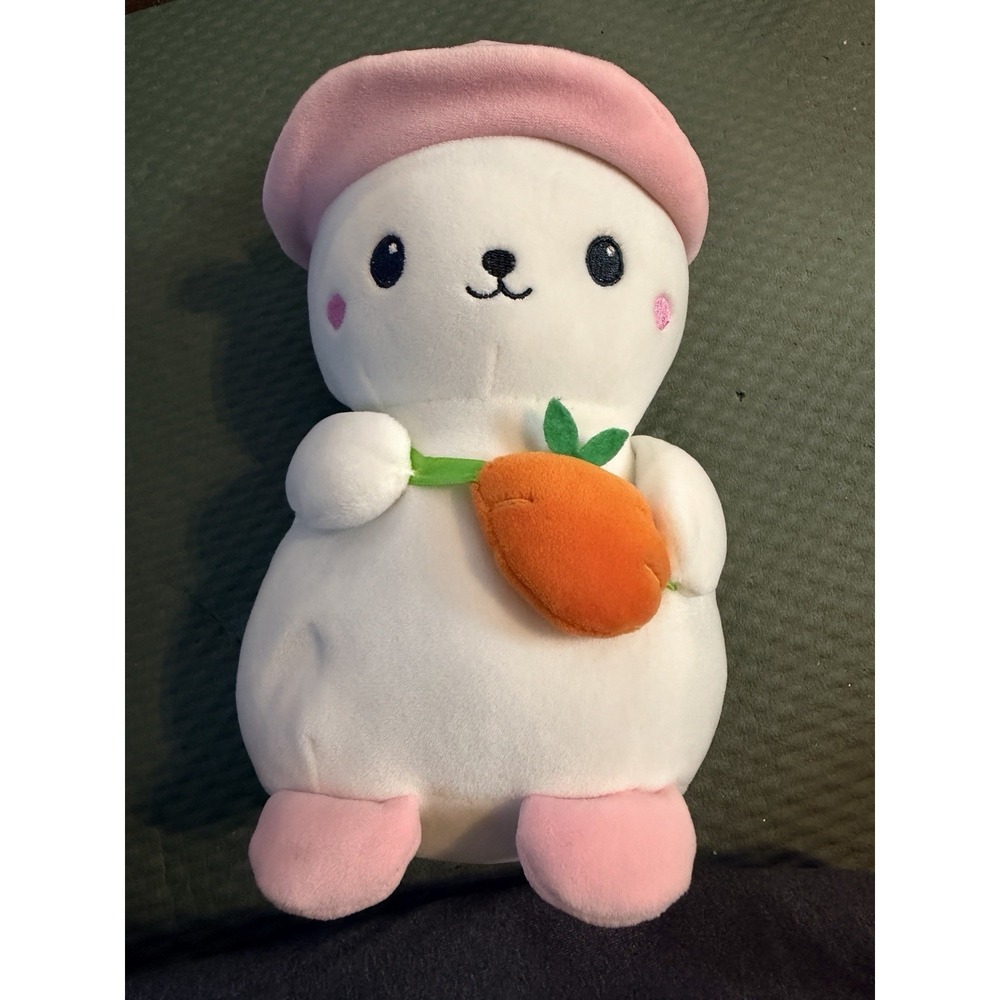 Smoochy Pals Bunny Plush 13" White Pink Hat Carrot Stuffed Animal Super Soft